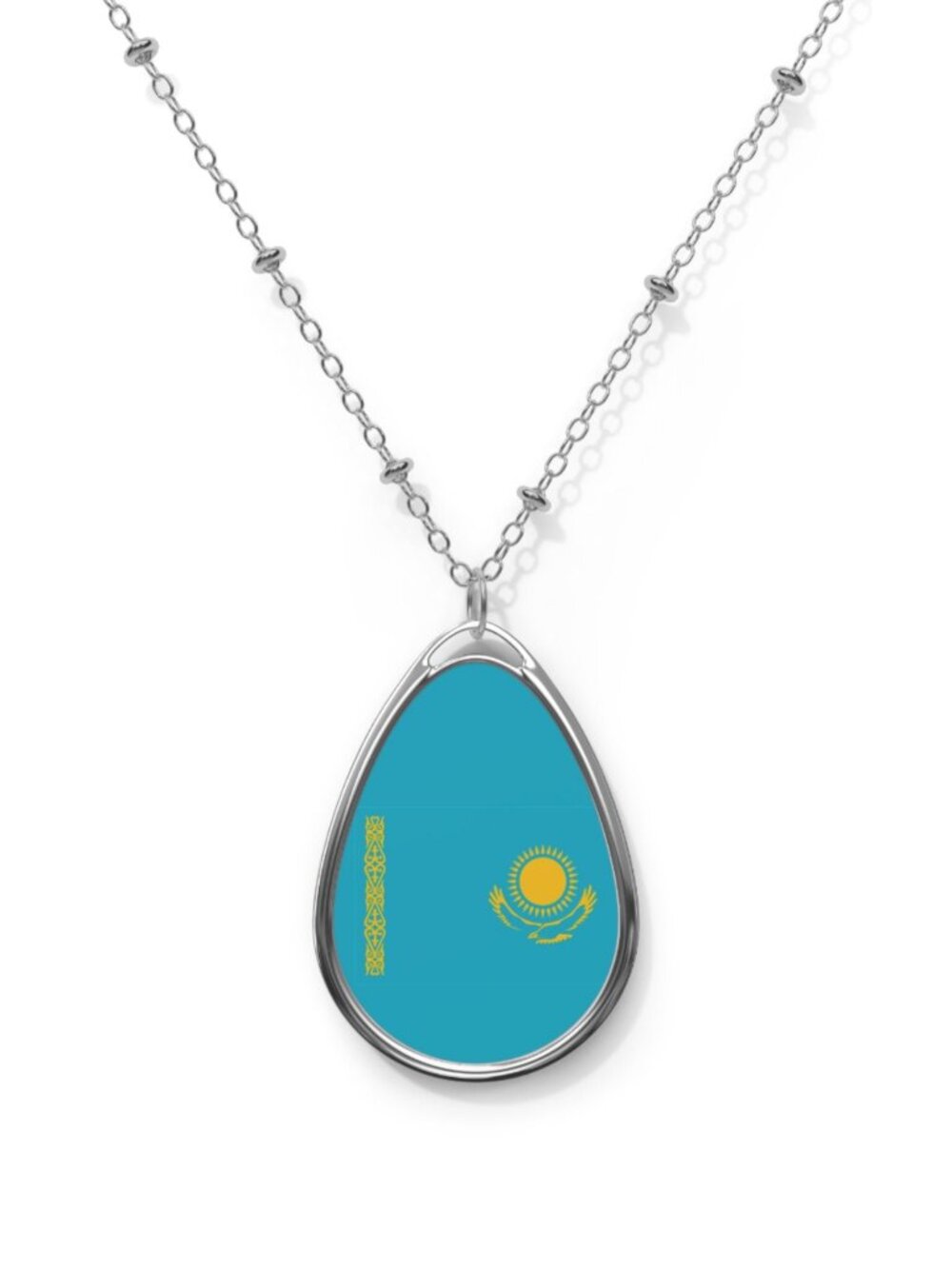 Kazakhstan Flag Oval Necklace – Kazakh Heritage Pendant | Rep Ya Flag - One Size